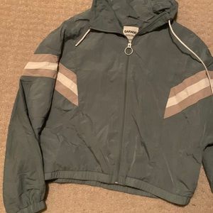 blue and pink bomber jacket